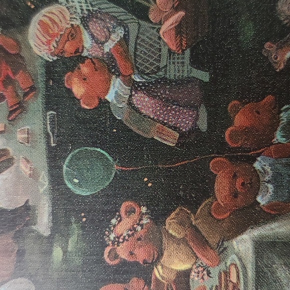 Picnic Family Bears Metal Tin Sign Baseball Outside Play Old Time Bike Park VTG - Picture 10 of 16